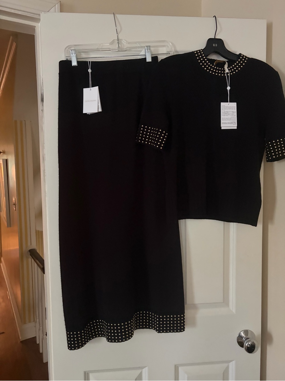 Zimmermann Black sweater Maxi Skirt and Short-Sleeve Top with Gold Stud Trim